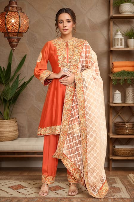 Sheetal Batra Floral Embroidered Kurta Pant Set 