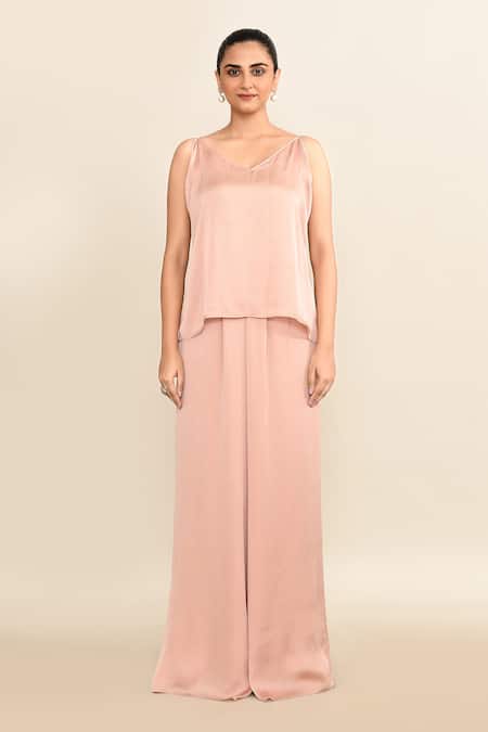 Buy_Amit Aggarwal_Pink Silk V-neck Abstract Print Cape And Pant Set _Online_at_Aza_Fashions