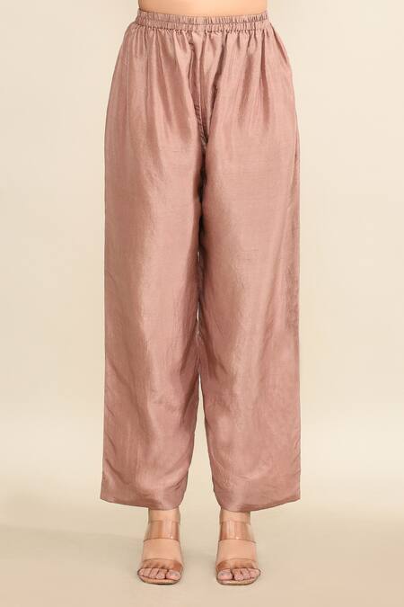 Mrunalini Rao_Pink Silk Embroidery V-neck Floral Kaftan And Pant Set_Online_at_Aza_Fashions