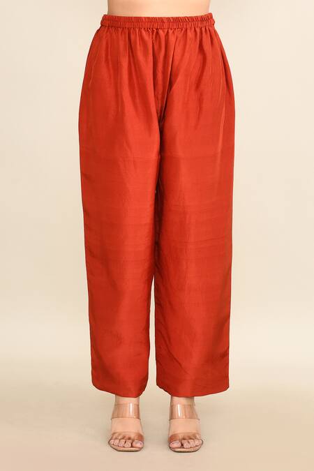 Mrunalini Rao_Orange Silk, Cotton Sequins Round Neck Floral Embroidered Kaftan And Pant Set_Online_at_Aza_Fashions