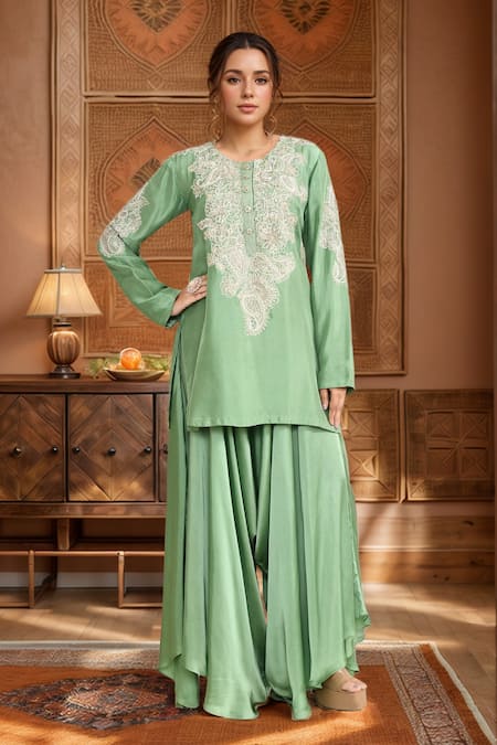 Mrunalini Rao Floral Embroidered Kurta With Palazzo 