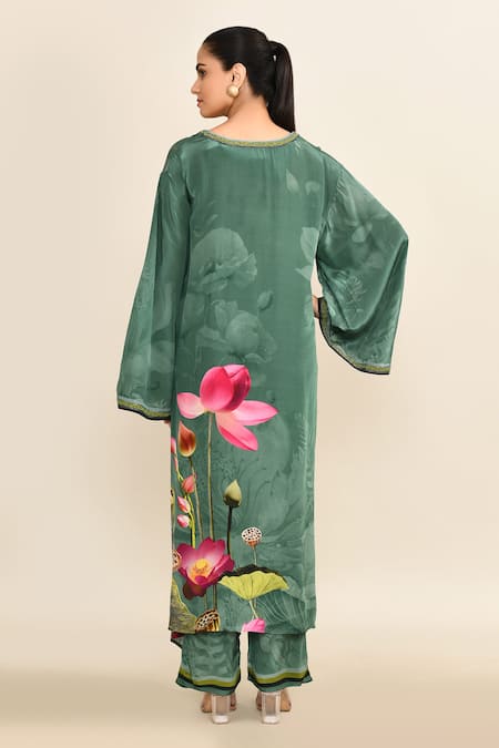 Kalista Floral Embroidered Kaftan & Pant Set 