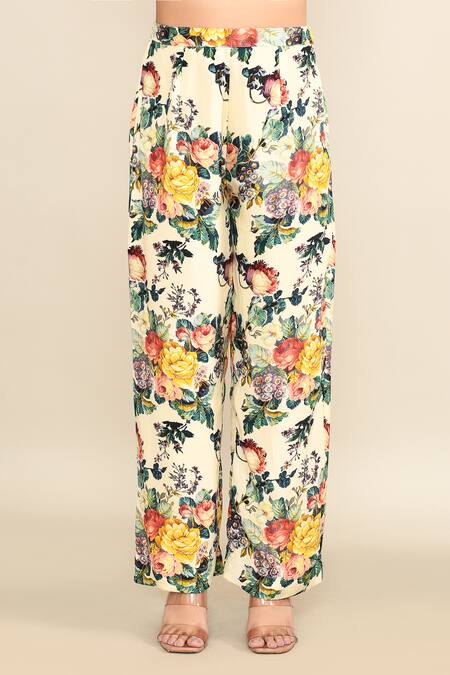 Debyani + CO_Ivory Cotton Sequins, Tassels Round Embroidered Kurta Set With Printed Pant _Online_at_Aza_Fashions