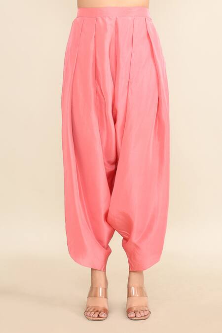 Debyani + CO_Pink Silk Embroidery, Sequins Round Neck Floral Kurta Dhoti Set _Online_at_Aza_Fashions