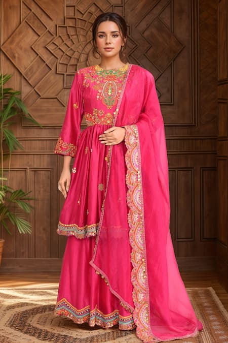 Debyani + Co Floral Embroidered Peplum Kurta Sharara Set 