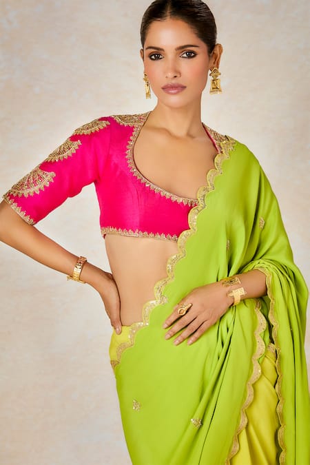 Shop_Masaba_Multi Color Silk Sequins, Beads Scoop Neck Meetha Paan Saree With Blouse _Online_at_Aza_Fashions
