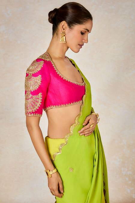 Masaba_Multi Color Silk Sequins, Beads Scoop Neck Meetha Paan Saree With Blouse _at_Aza_Fashions
