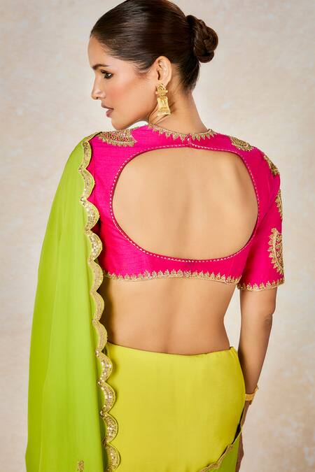 Buy_Masaba_Multi Color Silk Sequins, Beads Scoop Neck Meetha Paan Saree With Blouse 
