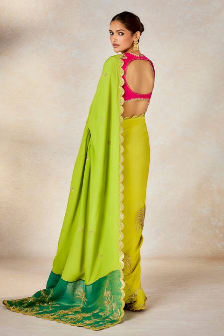 Shop_Masaba_Multi Color Silk Sequins, Beads Scoop Neck Meetha Paan Saree With Blouse 