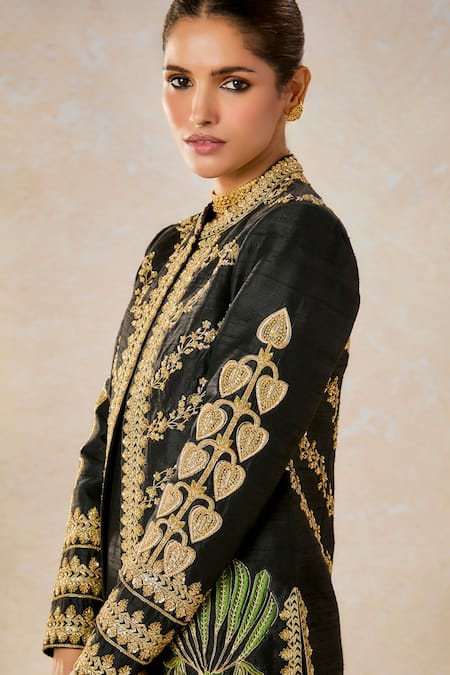 Buy_Masaba_Black Silk, Tissue Sequins, Embroidery Round The Kala Khatta Kurta And Jacket Set 