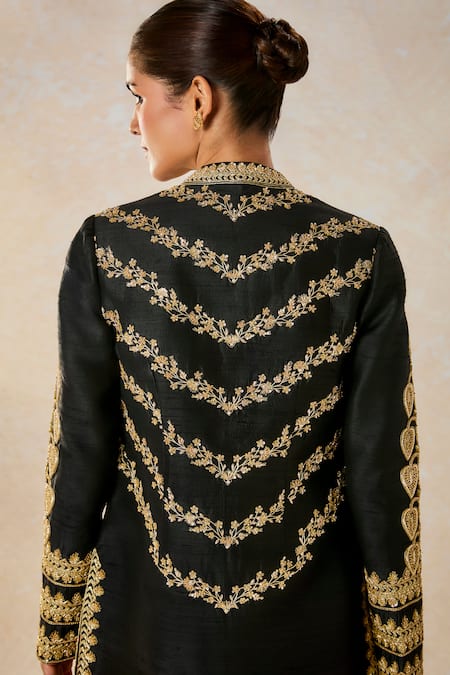 Shop_Masaba_Black Silk, Tissue Sequins, Embroidery Round The Kala Khatta Kurta And Jacket Set 