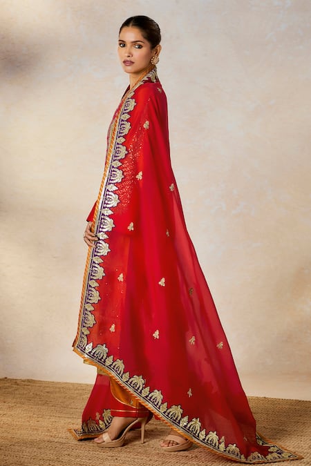 Buy Masaba Orange Silk, Organza Sequins, Beads V-neck The Kesari Kurta And Salwar Set Online at Aza Fashions Buy_Masaba_Orange Silk, Organza Sequins, Beads V-neck The Kesari Kurta And Salwar Set _Online_at_Aza_Fashions