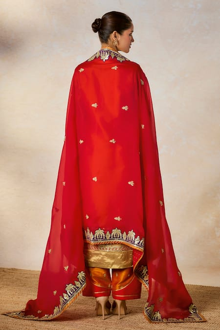 Shop Masaba Orange Silk, Organza Sequins, Beads V-neck The Kesari Kurta And Salwar Set Online at Aza Fashions Shop_Masaba_Orange Silk, Organza Sequins, Beads V-neck The Kesari Kurta And Salwar Set _Online_at_Aza_Fashions