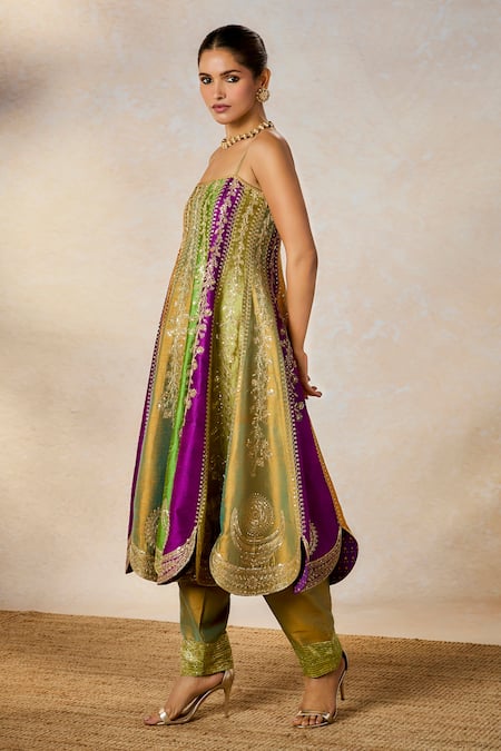 Shop_Masaba_Multi Color Silk Sequins, Embroidery Square The Paan Pista Anarkali With Salwar _Online_at_Aza_Fashions