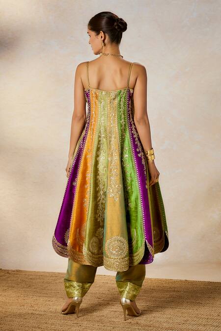Masaba_Multi Color Silk Sequins, Embroidery Square The Paan Pista Anarkali With Salwar _at_Aza_Fashions