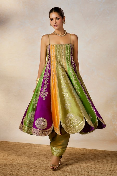 Buy_Masaba_Multi Color Silk Sequins, Embroidery Square The Paan Pista Anarkali With Salwar 