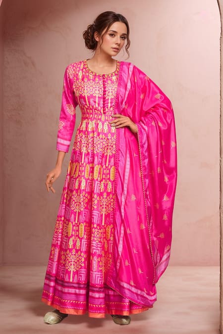 Samyukta Singhania Foliage Print Anarkali With Dupatta 