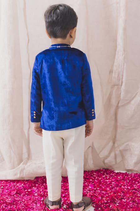 Shop Tiber Taber Blue Viscose, Cotton Zari Mandala Butti Embroidered Bandhgala Set at Aza Fashions Shop_Tiber Taber_Blue Viscose, Cotton Zari Mandala Butti Embroidered Bandhgala Set _at_Aza_Fashions