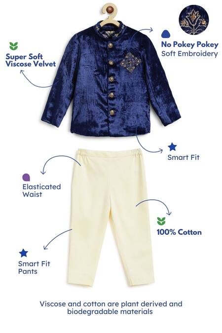 Tiber Taber Blue Viscose, Cotton Zari Mandala Butti Embroidered Bandhgala Set Online at Aza Fashions Tiber Taber_Blue Viscose, Cotton Zari Mandala Butti Embroidered Bandhgala Set _Online_at_Aza_Fashions