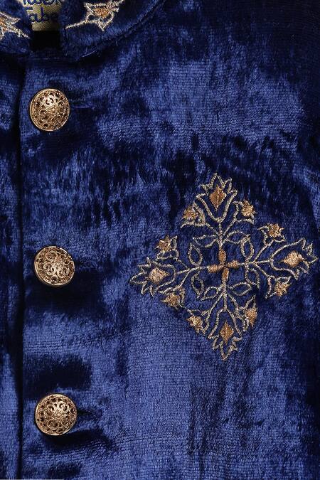 Tiber Taber Blue Viscose, Cotton Zari Mandala Butti Embroidered Bandhgala Set at Aza Fashions Tiber Taber_Blue Viscose, Cotton Zari Mandala Butti Embroidered Bandhgala Set _at_Aza_Fashions