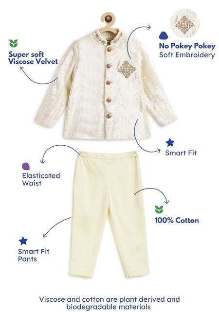 Tiber Taber Cream Viscose, Cotton Zari Butti Embroidered Bandhgala And Pant Set Online at Aza Fashions Tiber Taber_Cream Viscose, Cotton Zari Butti Embroidered Bandhgala And Pant Set_Online_at_Aza_Fashions