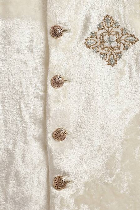 Tiber Taber Cream Viscose, Cotton Zari Butti Embroidered Bandhgala And Pant Set at Aza Fashions Tiber Taber_Cream Viscose, Cotton Zari Butti Embroidered Bandhgala And Pant Set_at_Aza_Fashions