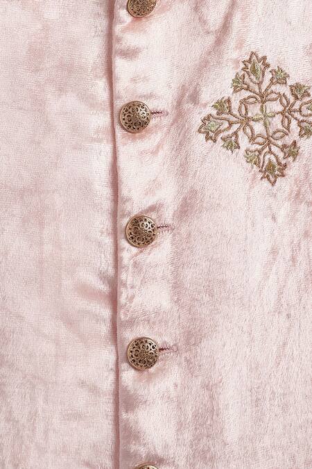 Tiber Taber Pink Viscose, Cotton Zari Butti Embroidered Bandhgala And Pant Set at Aza Fashions Tiber Taber_Pink Viscose, Cotton Zari Butti Embroidered Bandhgala And Pant Set _at_Aza_Fashions