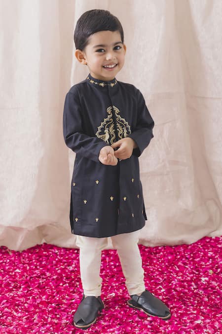 Tiber Taber Peacock Embroidered Kurta With Pyjama 