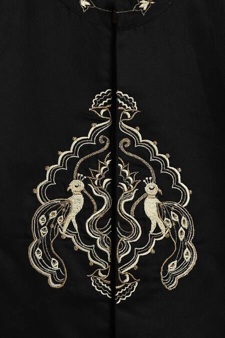 Tiber Taber Black Cotton Embroidery Peacock Kurta Set at Aza Fashions Tiber Taber_Black Cotton Embroidery Peacock Kurta Set _at_Aza_Fashions