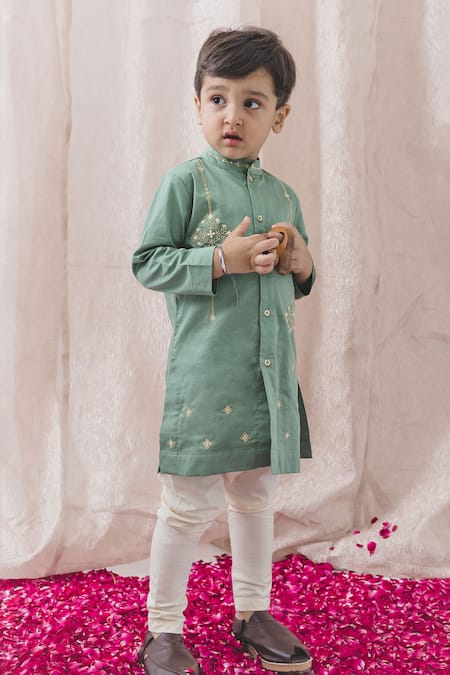 Tiber Taber Floral Embroidered Kurta With Churidar Pyjama 