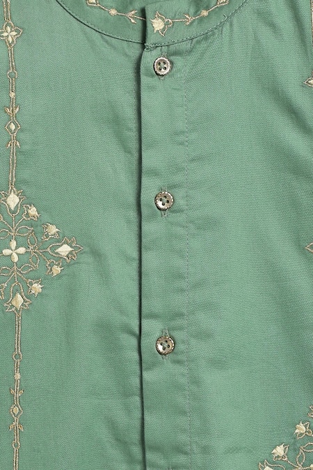 Shop Tiber Taber Green Cotton Embroidery Floral Kurta And Churidar Set Online at Aza Fashions Shop_Tiber Taber_Green Cotton Embroidery Floral Kurta And Churidar Set _Online_at_Aza_Fashions