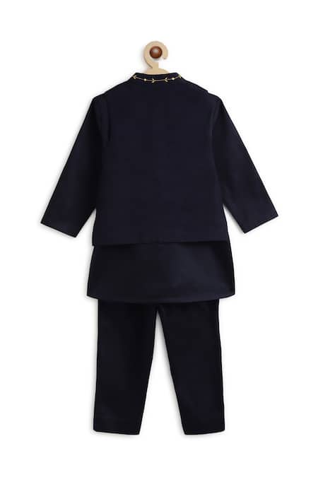 Shop Tiber Taber Blue Cotton Embroidery Navy Peacock Bundi Set at Aza Fashions Shop_Tiber Taber_Blue Cotton Embroidery Navy Peacock Bundi Set _at_Aza_Fashions