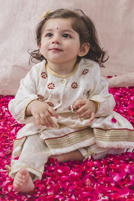 Buy Tiber Taber Cream Viscose Embroidery Floral Butti Angrakha Kurta Set Buy_Tiber Taber_Cream Viscose Embroidery Floral Butti Angrakha Kurta Set