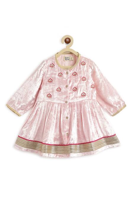 Buy_Tiber Taber_Pink Viscose Embroidery Floral Butti Angrakha Kurta And Pyjama Set_Online_at_Aza_Fashions