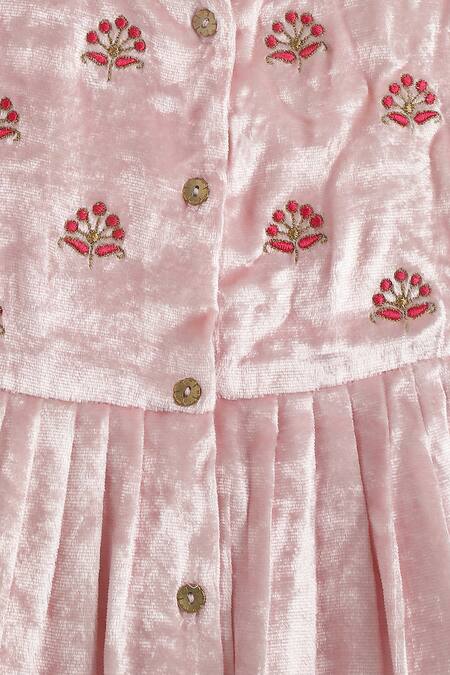 Tiber Taber_Pink Viscose Embroidery Floral Butti Angrakha Kurta And Pyjama Set_at_Aza_Fashions