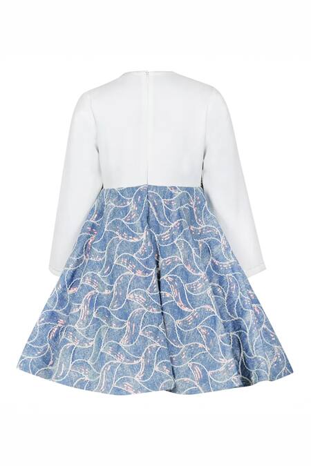 Shop_Stella Rossa By Les Petits_Blue Net, Denim Sequins Abstract Embroidered Dress_at_Aza_Fashions