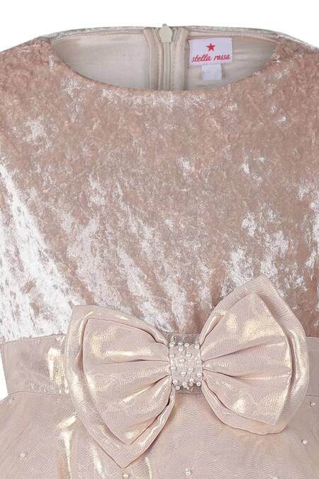 STELLA ROSSA BY LES PETITS_Pink Velvet Bows Applique Dress_Online_at_Aza_Fashions