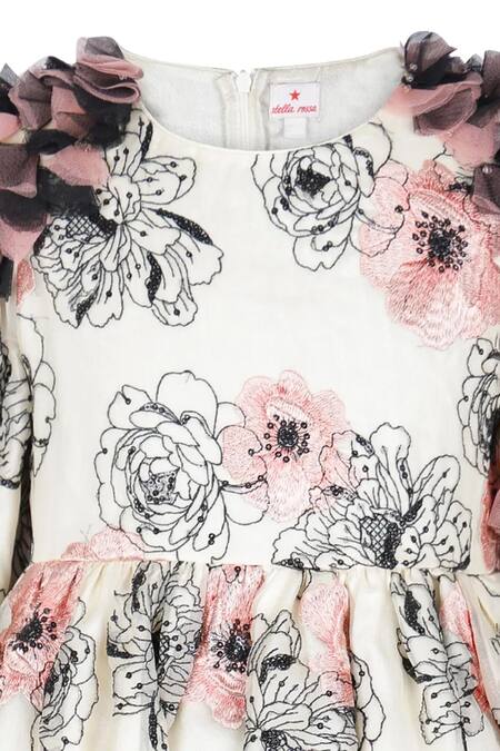 Stella Rossa By Les Petits Multi Color Net Tassels Rosette Embroidered Dress Online at Aza Fashions Stella Rossa By Les Petits_Multi Color Net Tassels Rosette Embroidered Dress_Online_at_Aza_Fashions