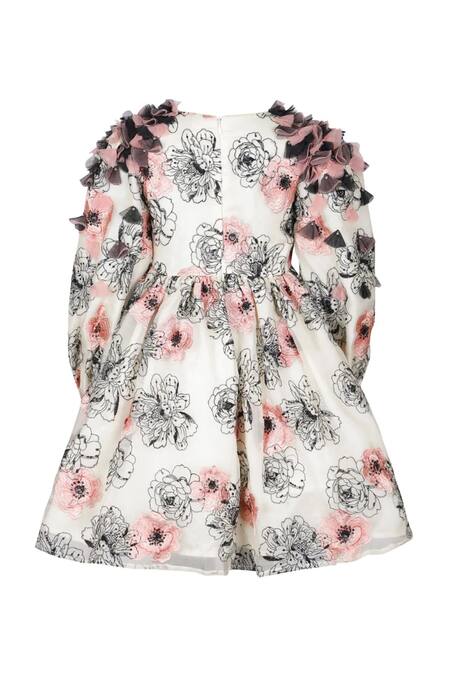 Shop Stella Rossa By Les Petits Multi Color Net Tassels Rosette Embroidered Dress at Aza Fashions Shop_Stella Rossa By Les Petits_Multi Color Net Tassels Rosette Embroidered Dress_at_Aza_Fashions