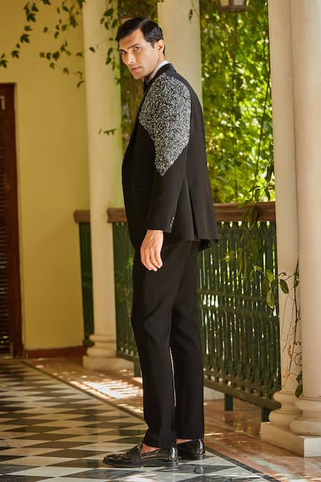 Buy Bohame Black Terrycloth, Cotton, Silk Beads, Stones, Cut Cutdana Embroidered Tuxedo Set Online at Aza Fashions Buy_Bohame_Black Terrycloth, Cotton, Silk Beads, Stones, Cut Cutdana Embroidered Tuxedo Set_Online_at_Aza_Fashions