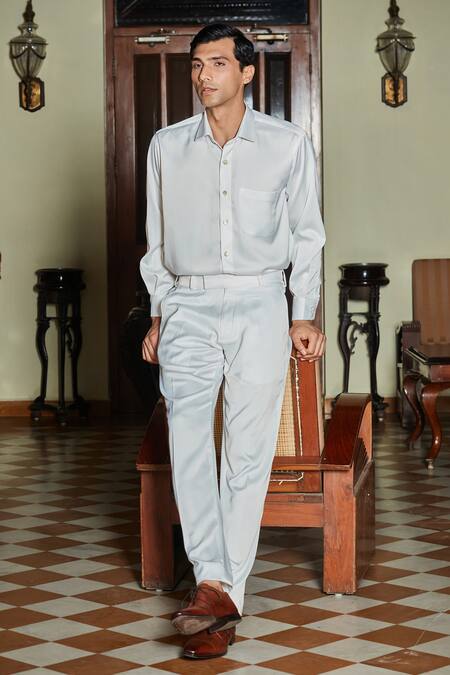 Bohame_Ivory Terrycloth, Cotton Lapel Collar Double Breasted Tuxedo Set_Online_at_Aza_Fashions