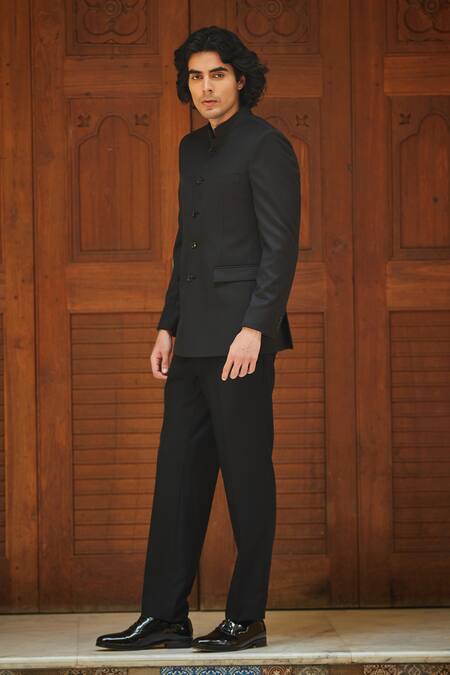 Shop Bohame Black Terrycloth Plain Bandhgala Set Online at Aza Fashions Shop_Bohame_Black Terrycloth Plain Bandhgala Set_Online_at_Aza_Fashions