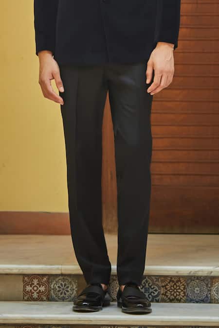 Buy_Bohame_Black Terrycloth Plain Bandhgala Set With Pant _Online_at_Aza_Fashions