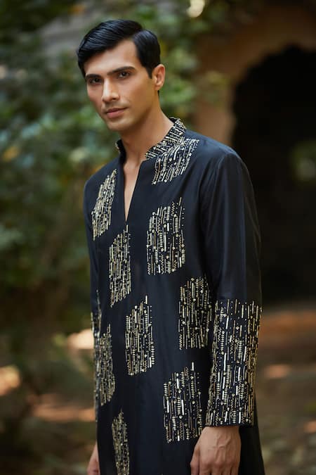 Buy_Bohame_Black Rayon Sequins, Beads Embroidered Kurta Set_Online_at_Aza_Fashions