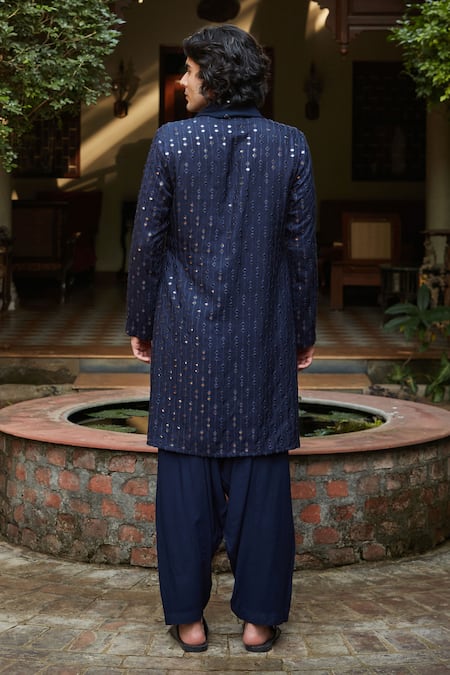 Shop Bohame Blue Chanderi, Rayon, Net Sequins, Mirrors Navy Embroidered Kurta Set at Aza Fashions Shop_Bohame_Blue Chanderi, Rayon, Net Sequins, Mirrors Navy Embroidered Kurta Set_at_Aza_Fashions