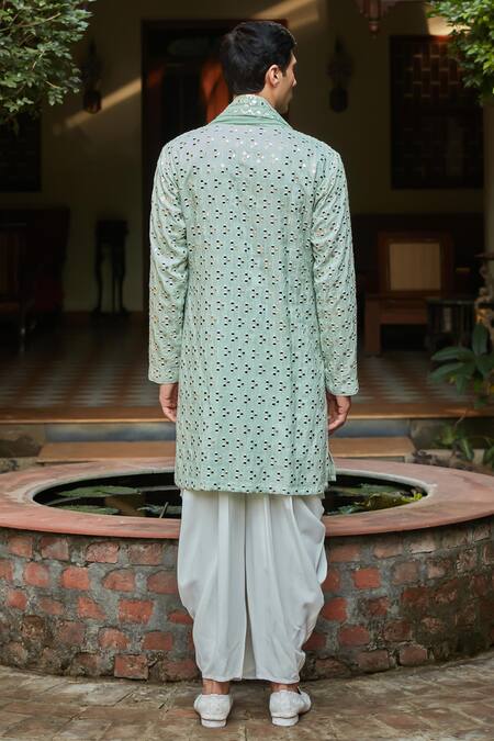 Shop Bohame Mint Georgette, Rayon, Net Mirrors, Sequins Embroidered Green Kurta Set at Aza Fashions Shop_Bohame_Mint Georgette, Rayon, Net Mirrors, Sequins Embroidered Green Kurta Set_at_Aza_Fashions