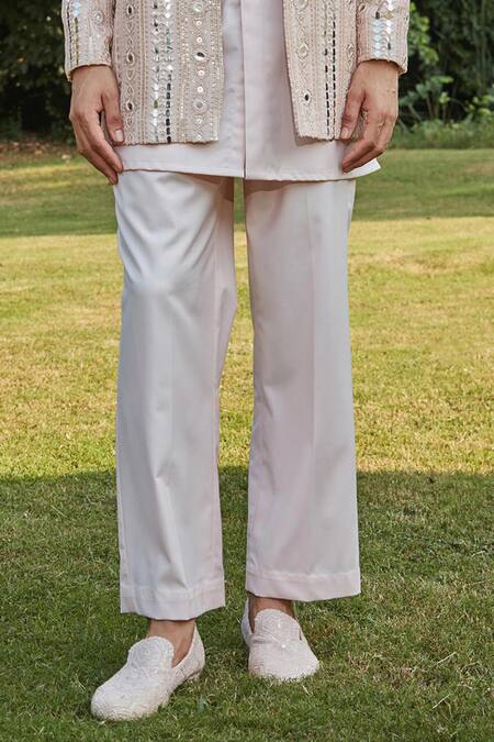 Shop Bohame Peach Georgette, Cotton Satin Mirrors, Mirrorwork Embroidered Jacket Set Online at Aza Fashions Shop_Bohame_Peach Georgette, Cotton Satin Mirrors, Mirrorwork Embroidered Jacket Set_Online_at_Aza_Fashions