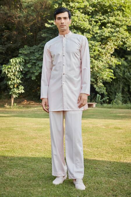 Buy Bohame Peach Georgette, Cotton Satin Mirrors, Mirrorwork Embroidered Jacket Set Buy_Bohame_Peach Georgette, Cotton Satin Mirrors, Mirrorwork Embroidered Jacket Set