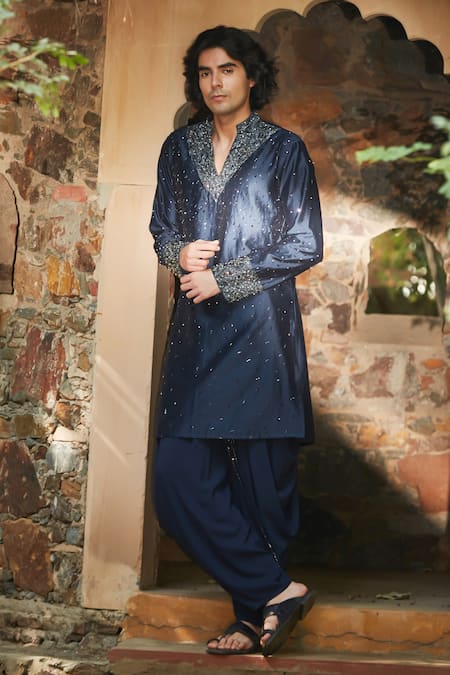 Bohame Iris Sequin Embroidered Kurta With Dhoti Pant 