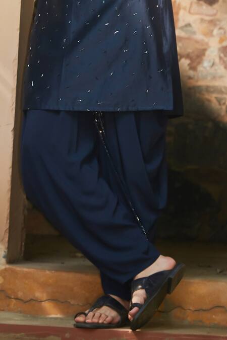 Bohame Blue Chanderi, Rayon Sequins, Beads Navy Embroidered Kurta Set Online at Aza Fashions Bohame_Blue Chanderi, Rayon Sequins, Beads Navy Embroidered Kurta Set_Online_at_Aza_Fashions